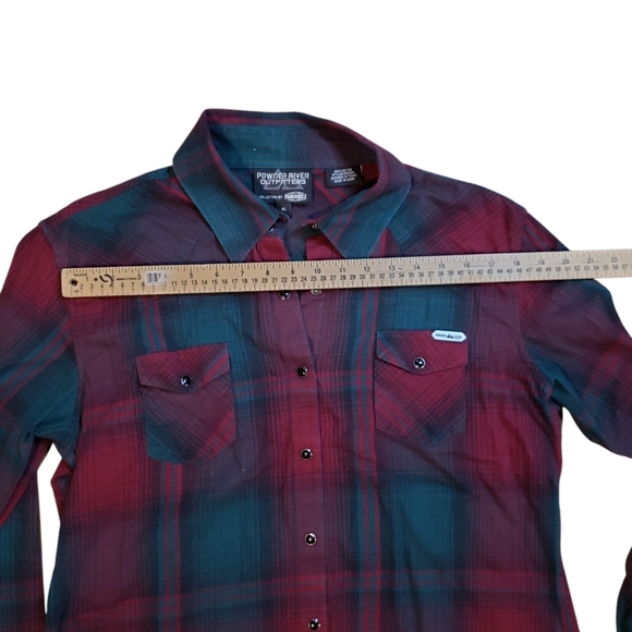 Powder River Outfitters Red Green Plaid Western Snap Workshirt Large - Picture 3 of 6